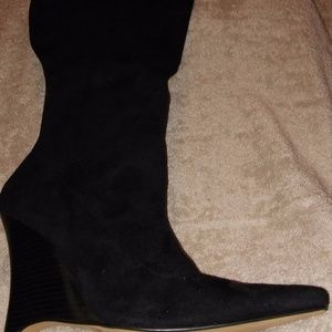 Tall Faux Suede Wedge  Boots 10